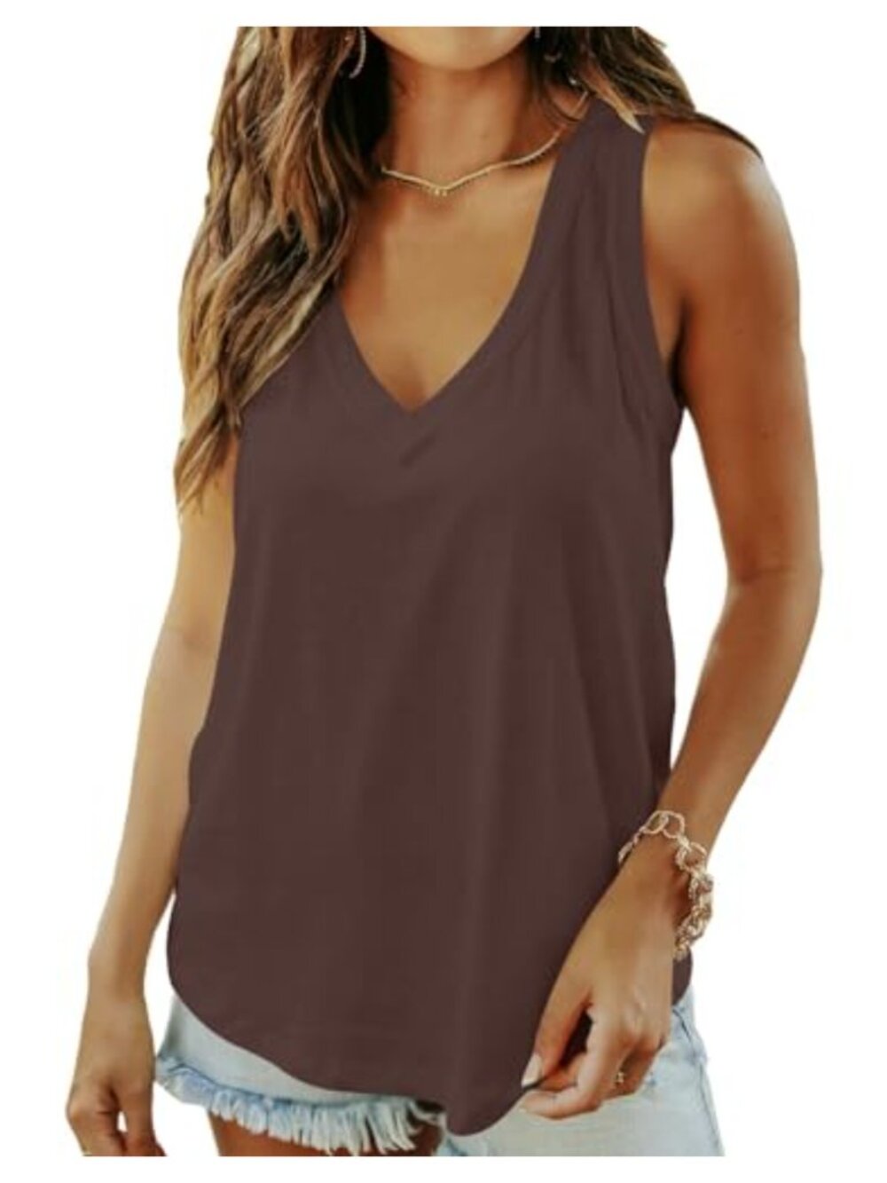 Women Summer Deep V Neck Tank Top Loose Fit Flowy Sleeveless Shirt Trendy